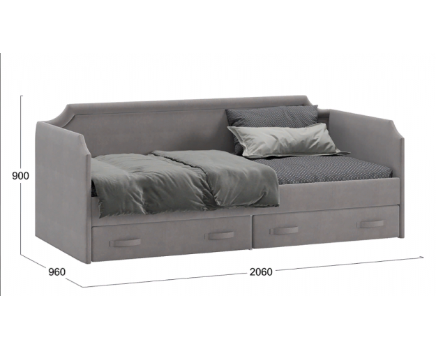 Кровать с мягкой обивкой и ящиками «Кантри» Тип 1 (900) (Велюр Светло-серый)