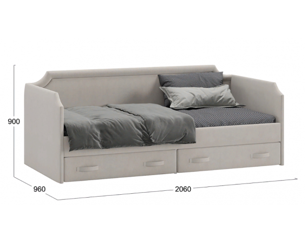 Кровать с мягкой обивкой и ящиками «Кантри» Тип 1 (900) (Велюр Мокко светлый)